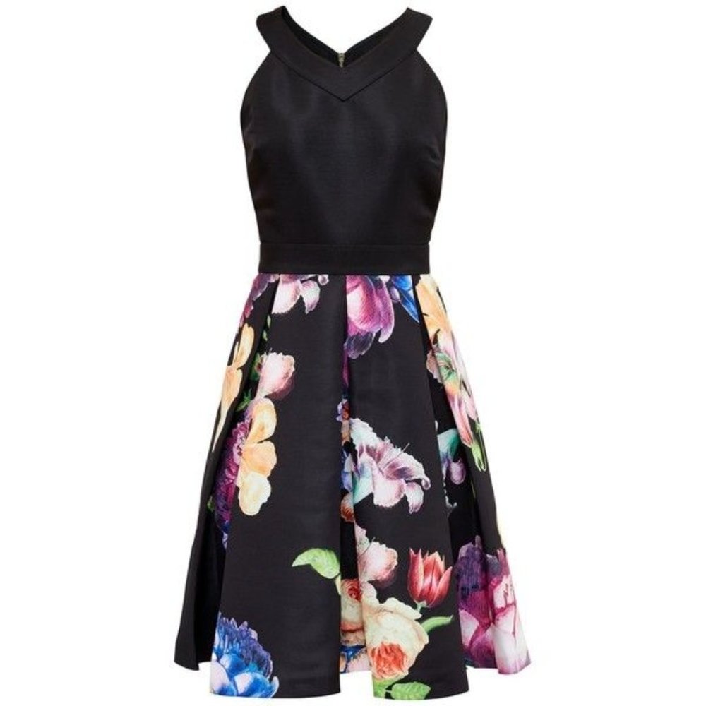 Ted Baker Black Floral Fit-and-Flare Dress